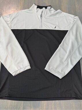 Nautica Black and Light Gray Lightweight Quarter-Zip Pullover - Size Large